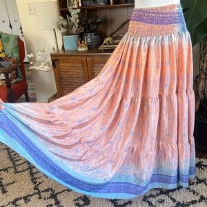 Wild Child Silk Smocked Waist Maxi Skirt Dress Top OS XL & Under